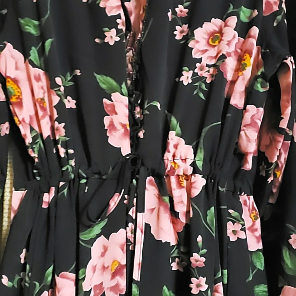 Pink/black long sleeved flower dress